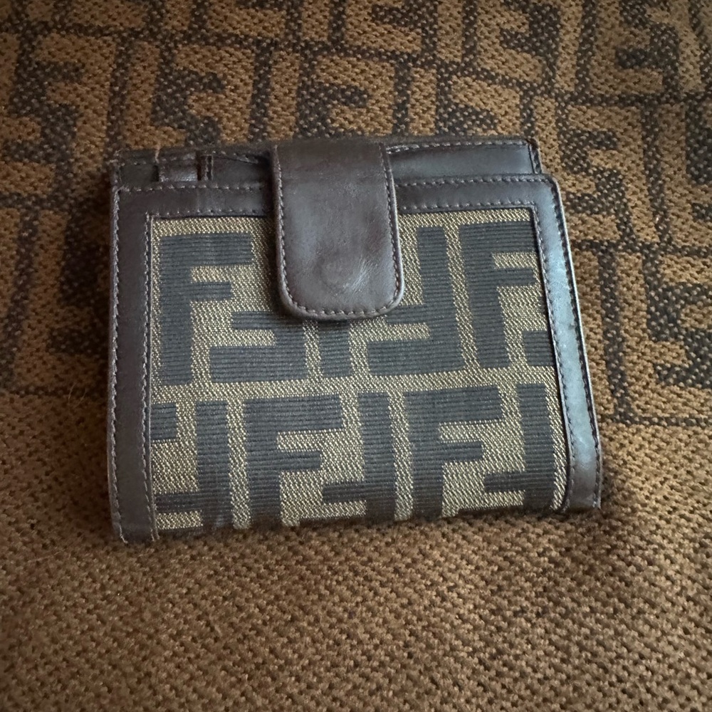 Fendi Dark Brown and Beige Logo Wallet